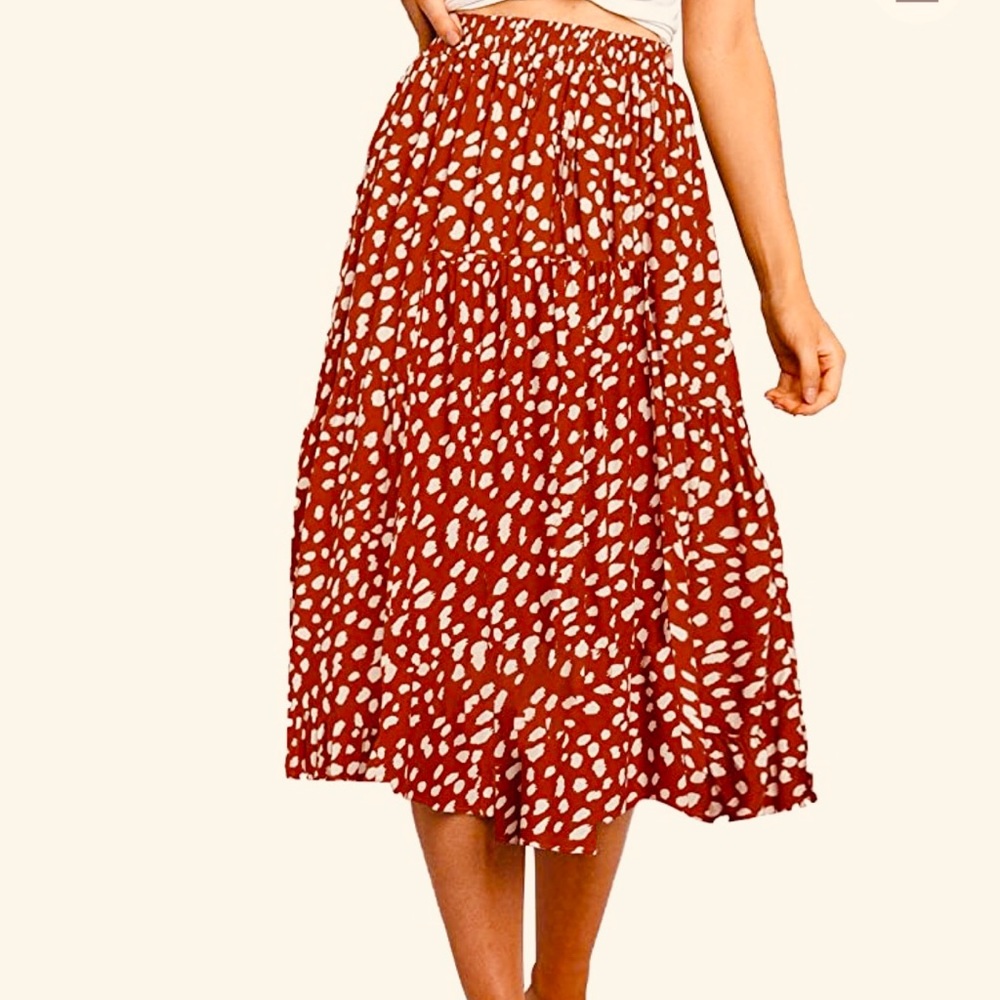 COPY - COPY - (Rust red)  Elastic High Waist Midi Skirt
